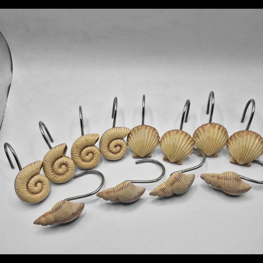 Sea Shells Shower Curtain Hooks Set of 12 Ocean Beach House Cream Beige Tan